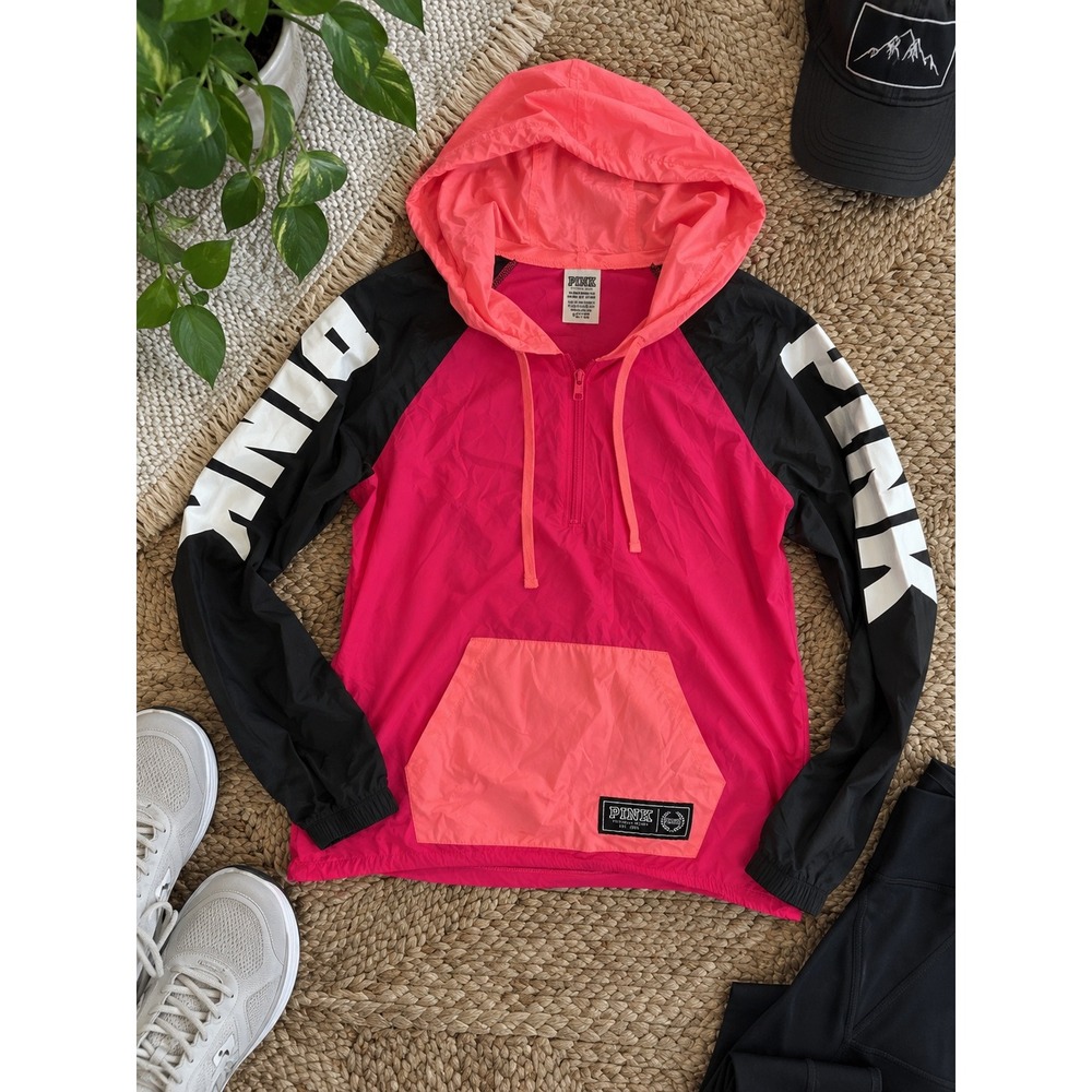 Pink Victoria's Secret Windbreaker Quarter Zip Pullover Hoodie Pink Grey XS